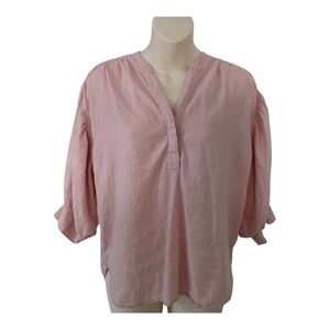RW & Co. Light Pink Linen-Blend Blouse, Size S/P - Made in Cambodia